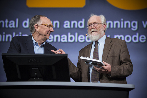 Stephen Ervin (right) accepts the prestigious Lifetime Achievement Award at the 2012 Esri User Conference for his pioneering work integrating GIS and design.
