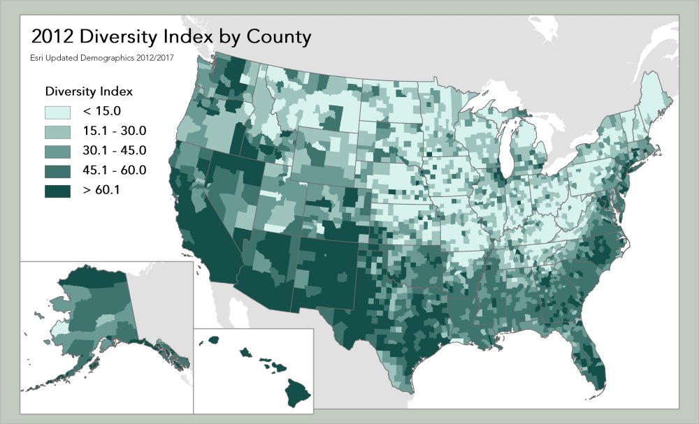 2012 Diversity Index - US by County