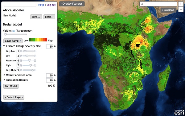 African Landscape Modeler - Analyzing areas of high maize production with a dependent population, which is prone to climate change.