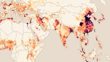 A map of the world highlighting where animals are farmed