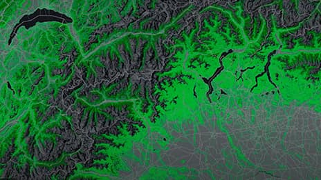 A National Geographic map showing the flow of river water in green