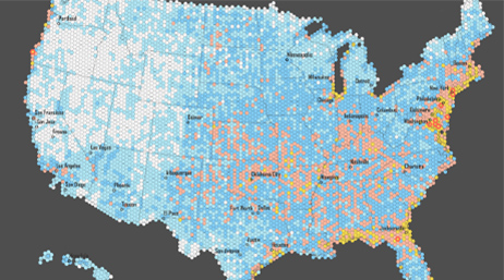 Blue and orange climatology map of the United States