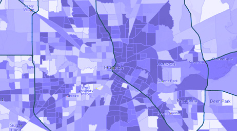 地域が四角形でマークされ、紫と白で色分けされているマップ