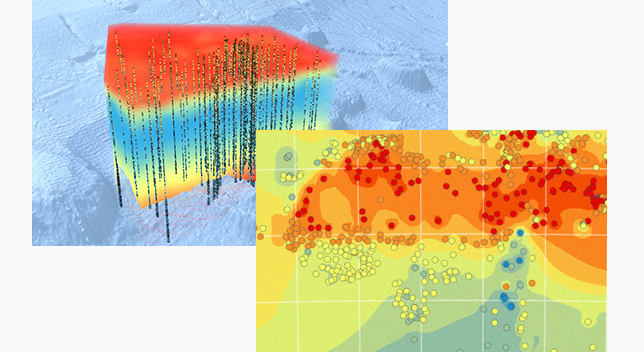 Abbildung eines 3D-Modells und Abbildung einer Heatmap mit Datenpunkten