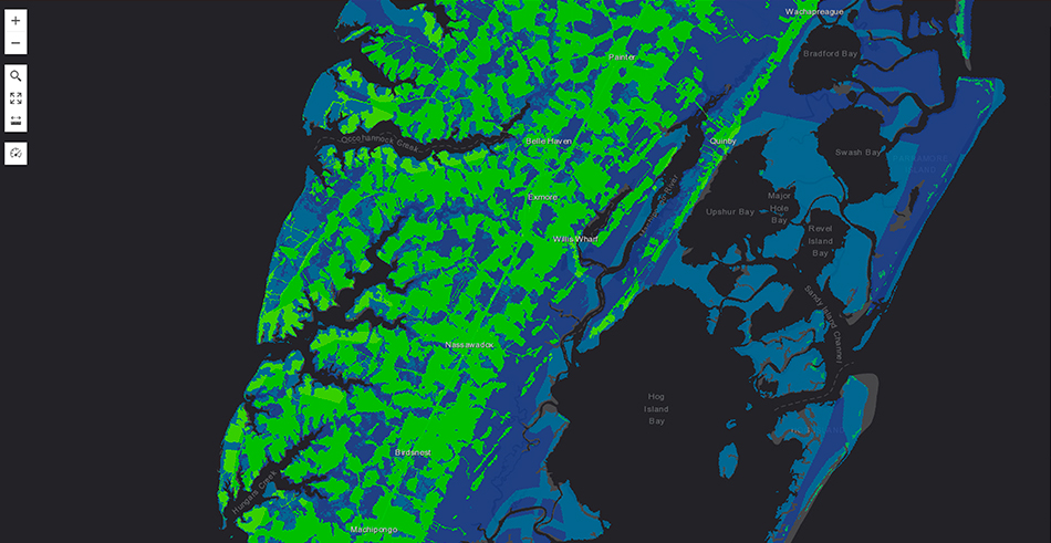 Blue and green digital map displayed in ArcGIS GeoPlanner