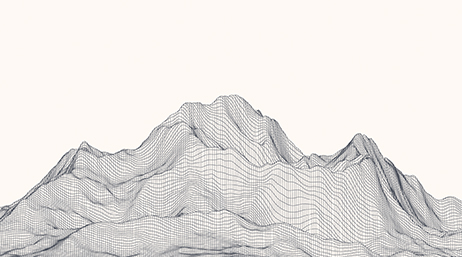 A topographic mesh model of a mountain against a white background