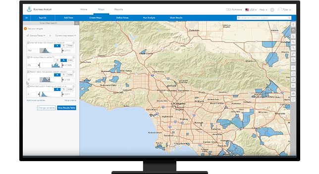 ArcGIS Business Analyst with a map displaying census data