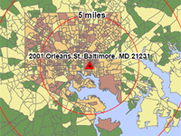 Crime Index around 2001 Orleans Ave., Baltimore, Maryland