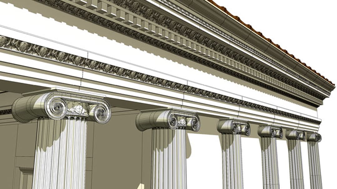 Close up illustration of Roman temple