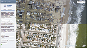 In the Check Your Home application, the transparency bar on the left allows comparison of pre- and post-Sandy imagery.