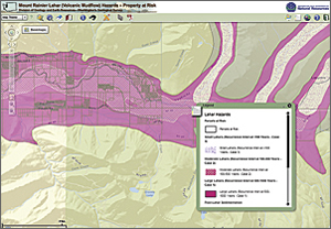 Not only the lahar flows but the parcels at risk and their valuations are mapped.