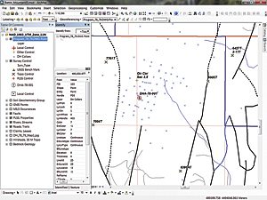 Select the Identify tool and click on any drill hole collar (small blue x) and inspect the Esri CAD model structure.