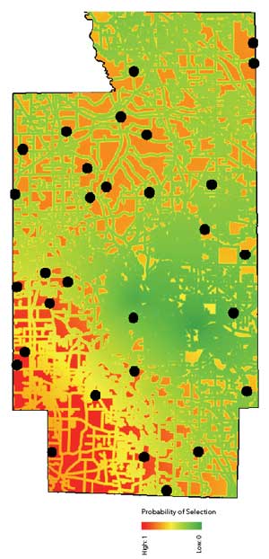 Figure 5b: Thirty spatially balanced candidate sites in Summit County, Ohio