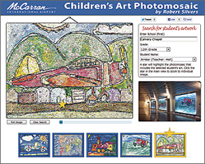 The application uses GIS to let visitors to the Children's Art Photomosaic website locate individual works of art created by children that compose the photomosaics.