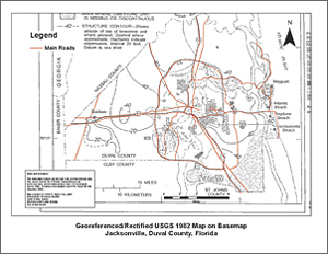 Georeferenced/Rectified USGS 1982 map on basemap for Jacksonville