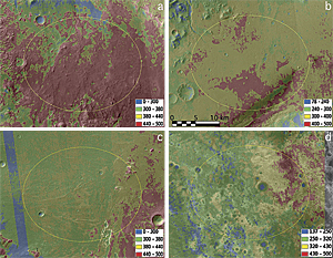 Potential landing sites JPL evaluated during the mission planning stage: (a) Eberswalde, (b) Gale, (c) Holden, and (d) Mawrth