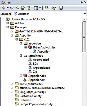 Unpacked geoprocessing packages appear on the Shared node in the Results window. The package file itself resides on your ArcGIS user folder.