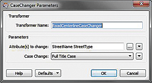 In the RoadCenterlineCaseChanger transformer, verify that StreetName and StreetType are the attributes to change.