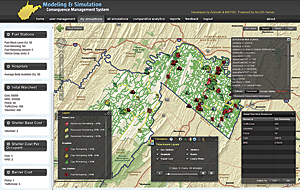 The system simulates the impact of evacuees on the transportation infrastructure.