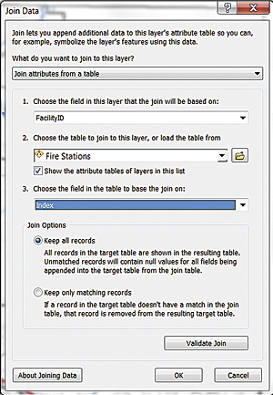 For the second join, set Item 1 to FacilityID, Item 2 to Fire Stations, and Item 3 to Index.