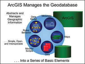 ArcGIS manages the geodatabase