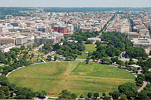 The Ellipse, with the White House and downtown Washington, DC, stretching out behind it, is one of the federal reservations. (Photo by Shutterstock.)