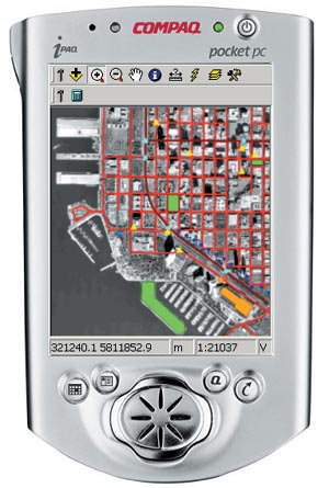 a Compaq IPAQ displaying an ArcPad screen shot