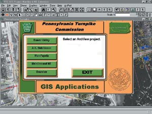 screen shot of Pennsylvania Turnpike Commission GIS Applications and aerial photo