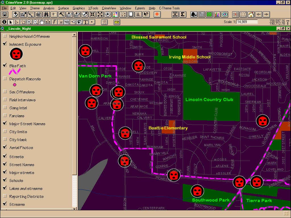 attention until they see adjacent icons on a GIS crime incident map