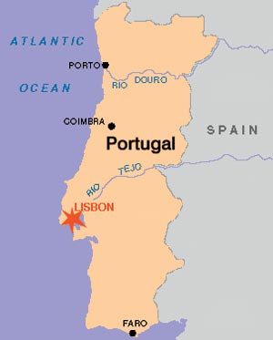 map of Portugal showing Lisbon's location