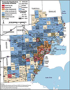 map of plant closings and major layoffs in Detroit Michigan