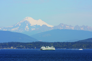 Mt. Baker presides over this view of Puget Sound. (Photo credit: Montztermash.)