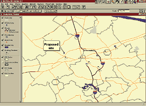 ArcView Business Analyst shows locations of competing cinemas in York, Pennsylvania