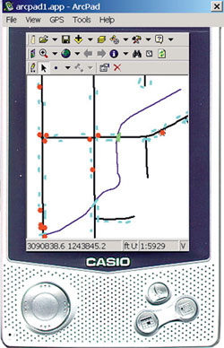The same map above displayed with ArcPad on a Casio