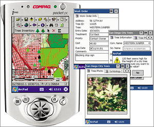 collage of ArcPad screen shots and a Compaq pocket PC
