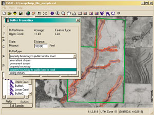 screen shot of defining sensitive areas to be buffered; click to see enlargement