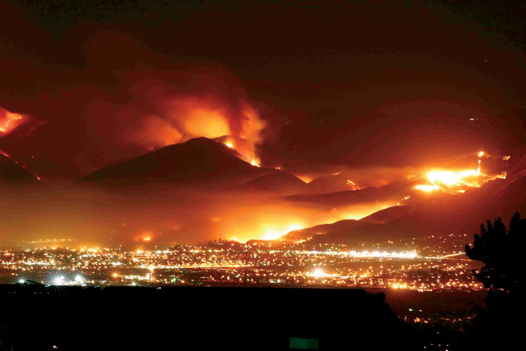 Northeastern San Bernardino, California, as the wildfires light up the ...