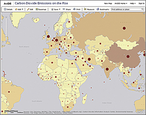 This map displays the dramatic rise of CO2 emissions around the world.