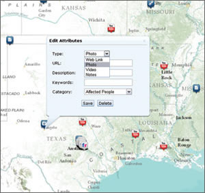 The Public Information Map template can be configured to allow the user to add features to the map.