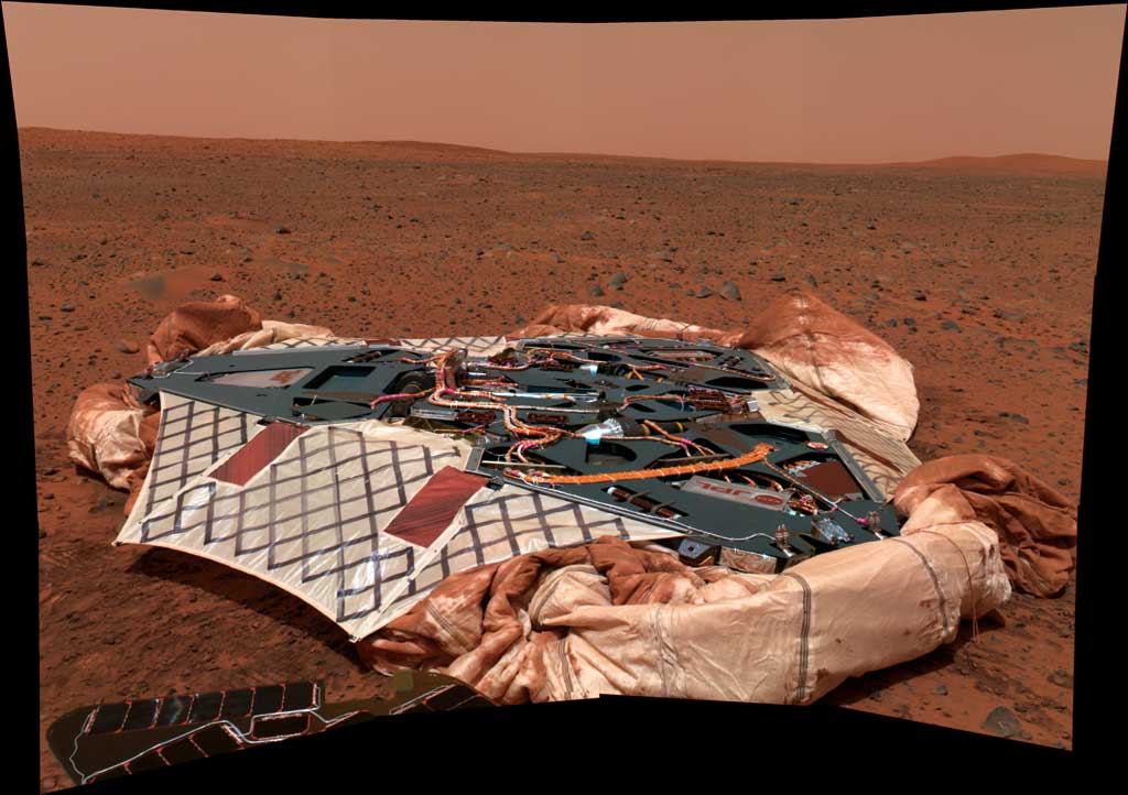  the Mars Exploration Rover Spirit shows the rover's landing site, 
