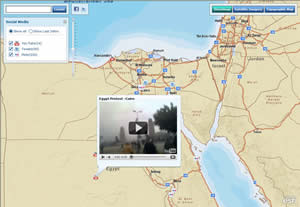 Esri created an Egypt Events Map, which pulled in social media feeds about the antigovernment protests.