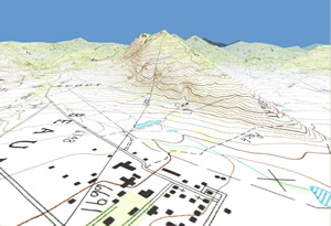 A USGS topographic quadrangle map draped over the terrain