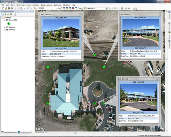 With HTML pop-up windows, viewing geotagged photos in ArcMap is easy.