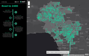 View the road work completed in the City of Los Angeles over time using the Road to 2400 mapping app.