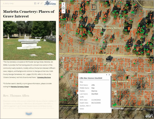 This story map shows the location of the final resting places of many early residents of Marietta, along with photos of their gravestones.