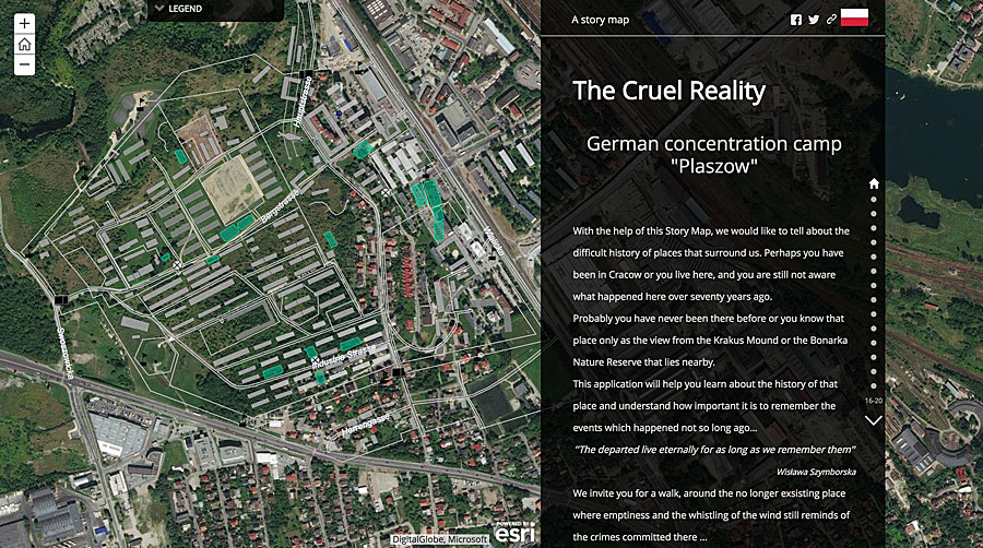 Polish students Anna Kurylowicz and Marzena Koziak used historical photos, imagery, and maps to tell the story of the Płaszów concentration camp.
