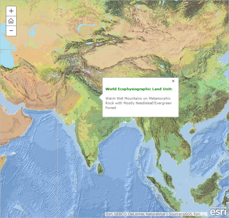 Pop-ups let you find the name of the ecosystem at any location. The name itself is a description of the four ELU factors.