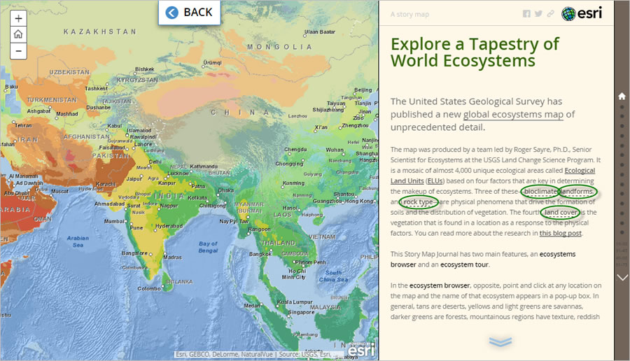 To see individual maps of the four factors used to define the ELUs, you can click the links in the text on the right. The BACK button at the top returns you to the ELU map.