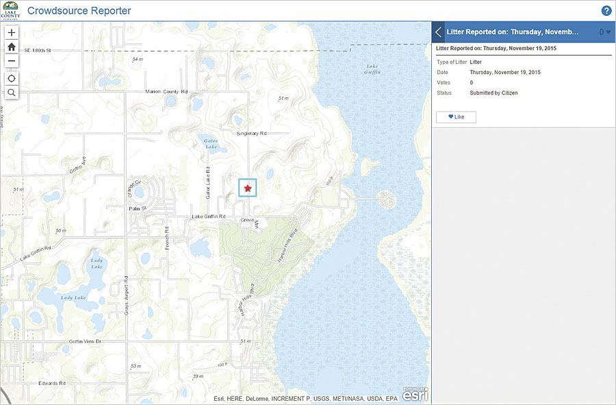 Users can see all the litter sites recently submitted in the app and raise the priority of certain sites by clicking the Like button.
