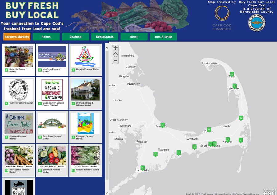 The grand prize winning Buy Fresh Buy Local story map shows people where they can buy produce grown right on Cape Cod and fish caught in nearby waters.